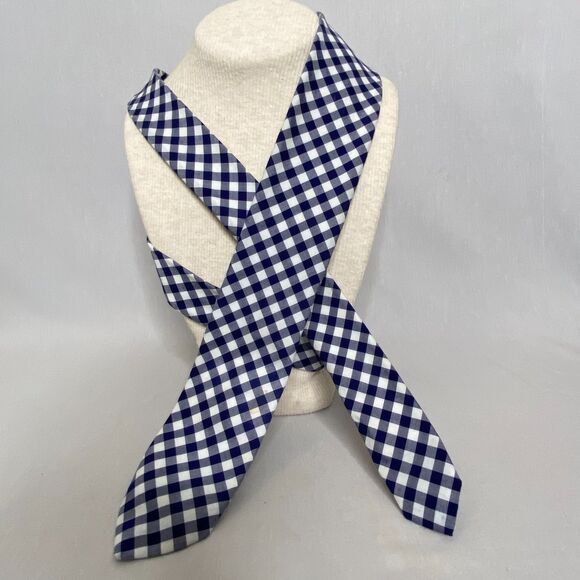 J Crew Mens Neck Tie Summer Cotton Gingham Plaid Navy And White - Picture 1 of 6